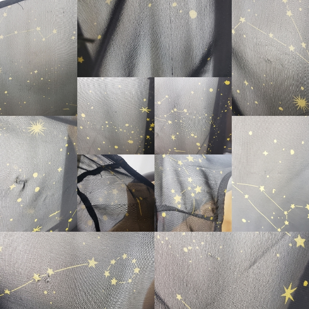 SOLD Black Sheer Gold Astrology Constellation Print Bell Sleeved Kimono Sz M - Picture 10 of 10